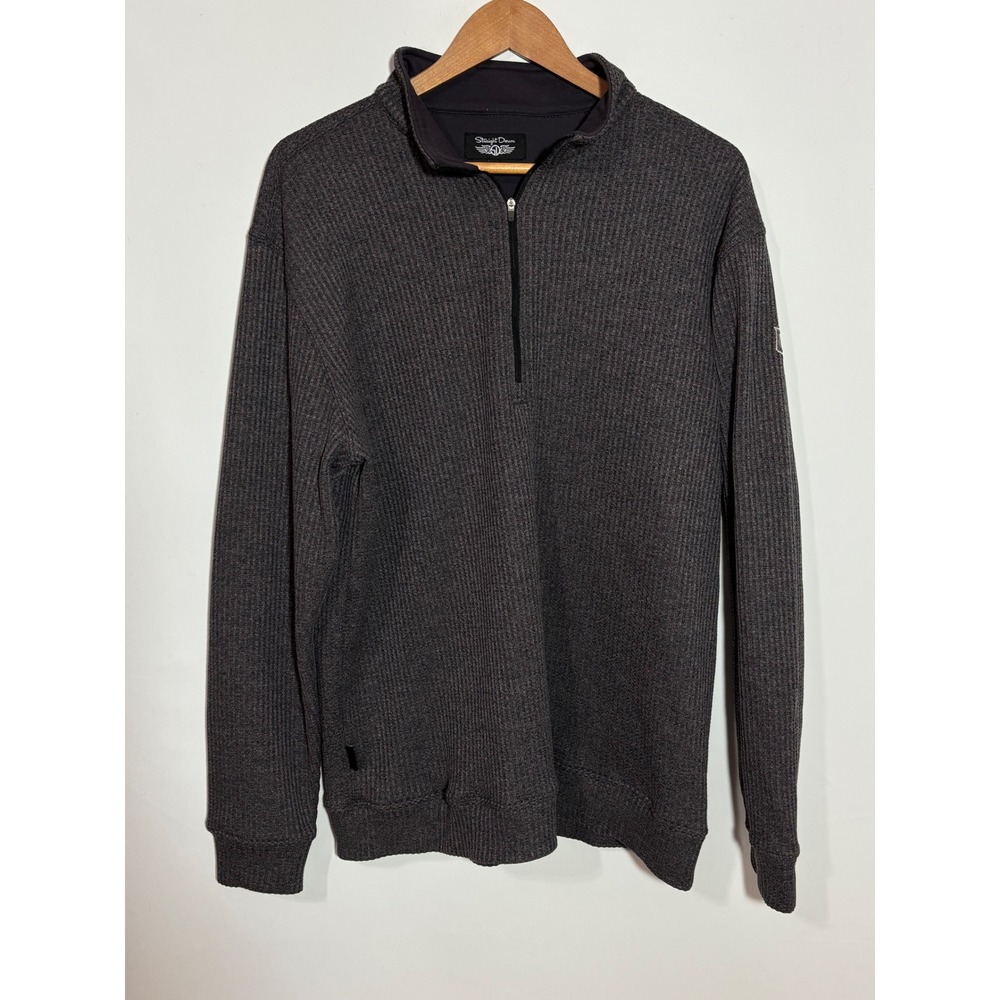 Straight Down Pullover Men XL Gray 1/4 Zip Waffle Knit Mock Neck Golf Sweatshirt